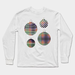 Green, Orange and Purple Tartan Christmas Baubles Long Sleeve T-Shirt